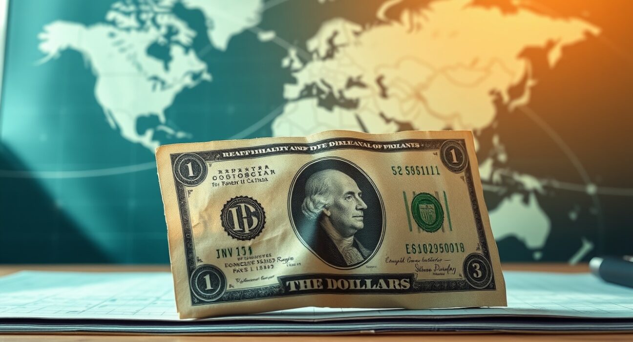 Analysis of US dollar's role as global reserve currency showing erosion effects on world financial map