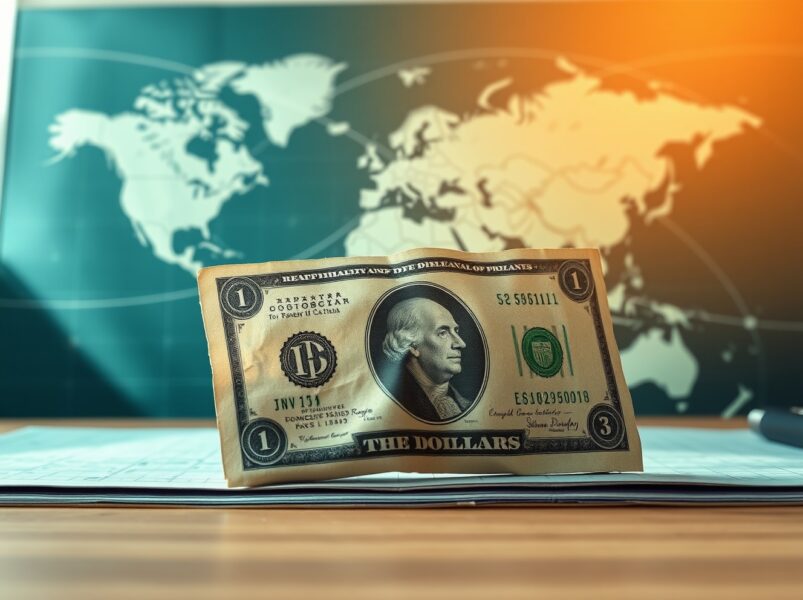 Analysis of US dollar's role as global reserve currency showing erosion effects on world financial map