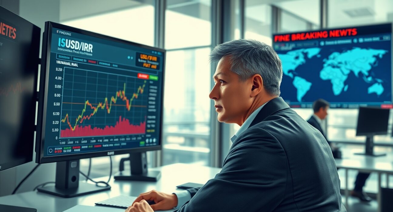 Trader analyzing U.S. dollar movement during confusing Iran peace talks.