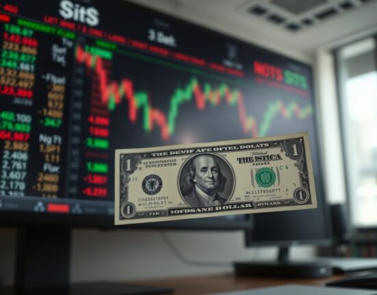 US dollar banknote in focus with blurred financial charts in background representing risk sentiment