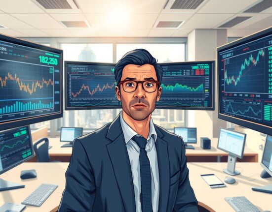 Financial analyst reviewing US dollar currency charts and global market data in trading environment
