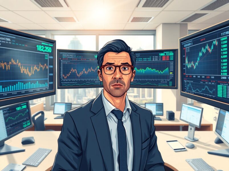 Financial analyst reviewing US dollar currency charts and global market data in trading environment