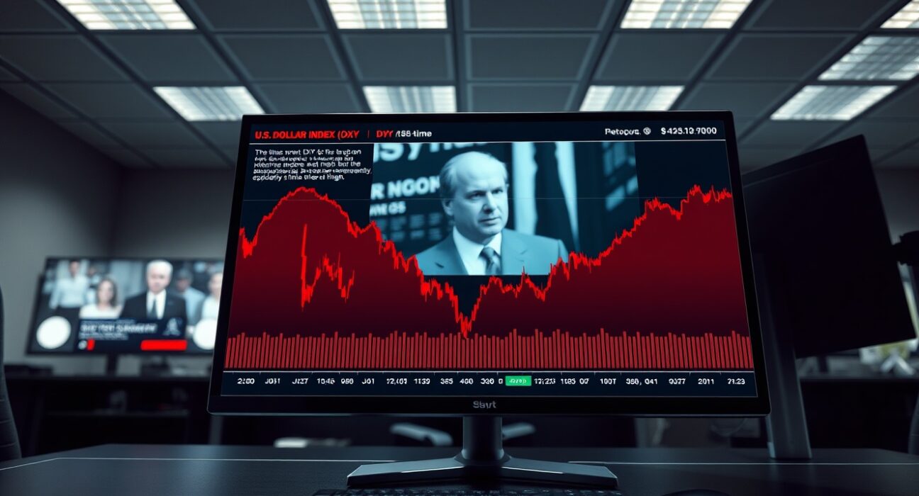 U.S. Dollar Index chart declining as Iran nuclear deadline approaches, showing market reaction.