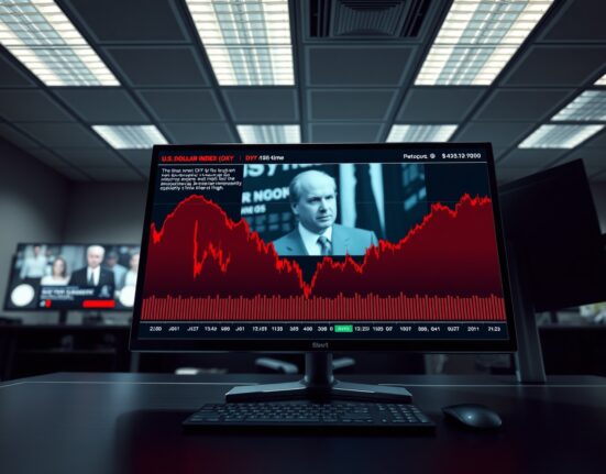 U.S. Dollar Index chart declining as Iran nuclear deadline approaches, showing market reaction.