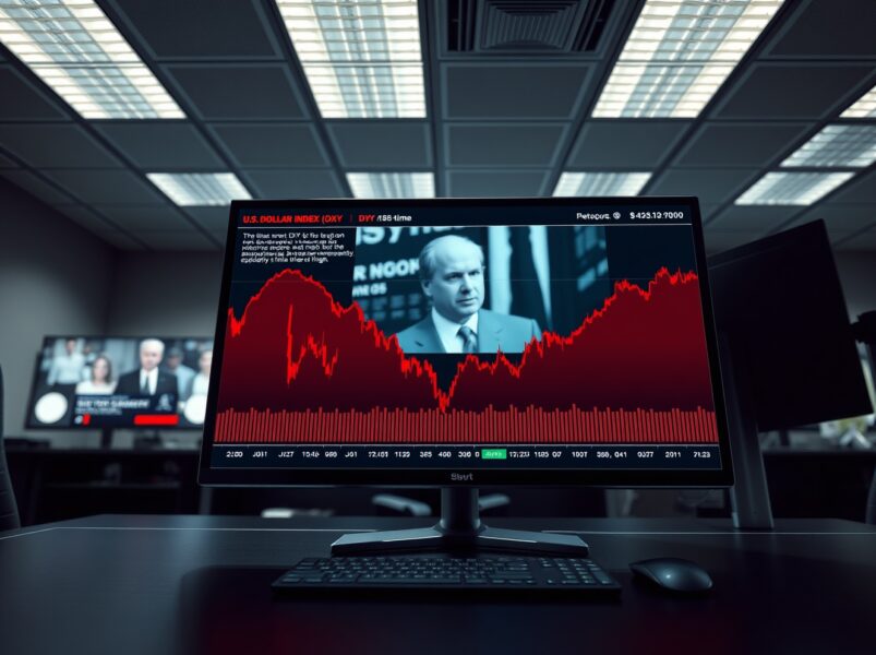 U.S. Dollar Index chart declining as Iran nuclear deadline approaches, showing market reaction.