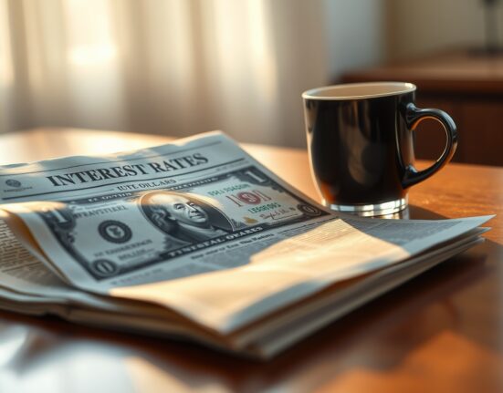 U.S. dollar bill on desk with financial newspaper about interest rates