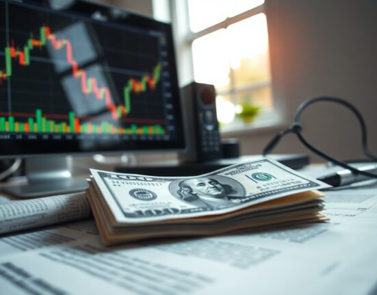 US dollar banknote with financial charts in background