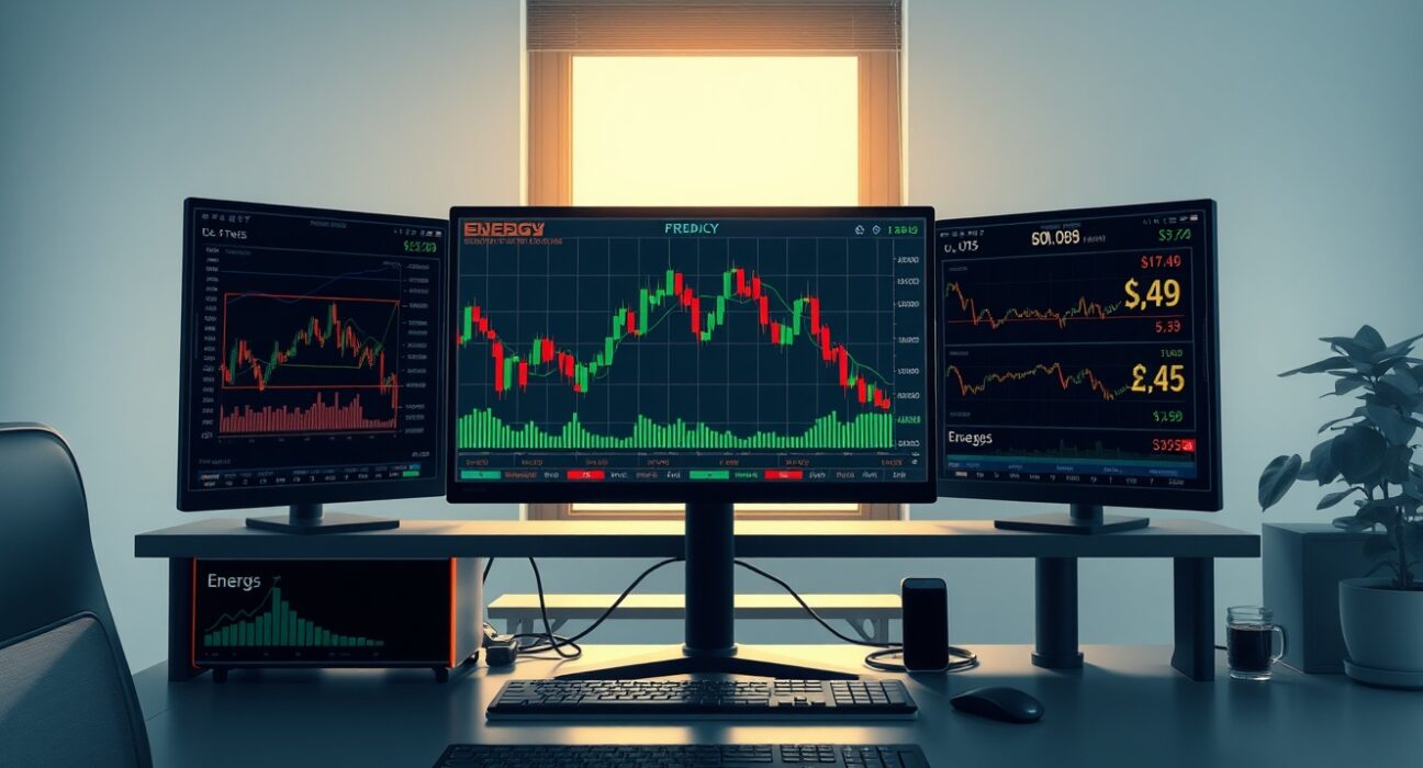 Professional trading desk analyzing US Dollar stabilization amid rising oil prices on forex market monitors