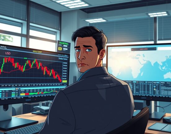 Forex trader analyzing US Dollar charts amid Hormuz geopolitical tensions affecting currency markets