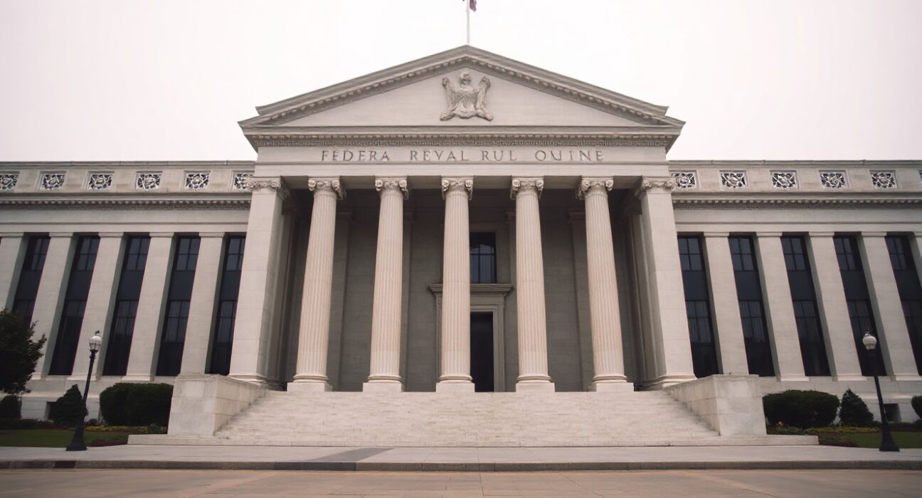 Federal Reserve building exterior in Washington D.C. on an overcast day