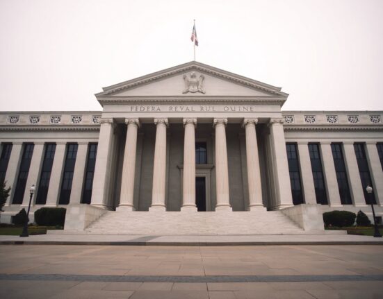 Federal Reserve building exterior in Washington D.C. on an overcast day