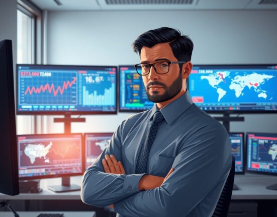 Financial analyst reviewing US economic data and global market charts for USD strength analysis