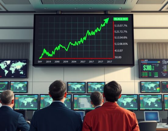 Analysis of U.S. dollar strength and oil price surge above $100 on a financial trading desk display.