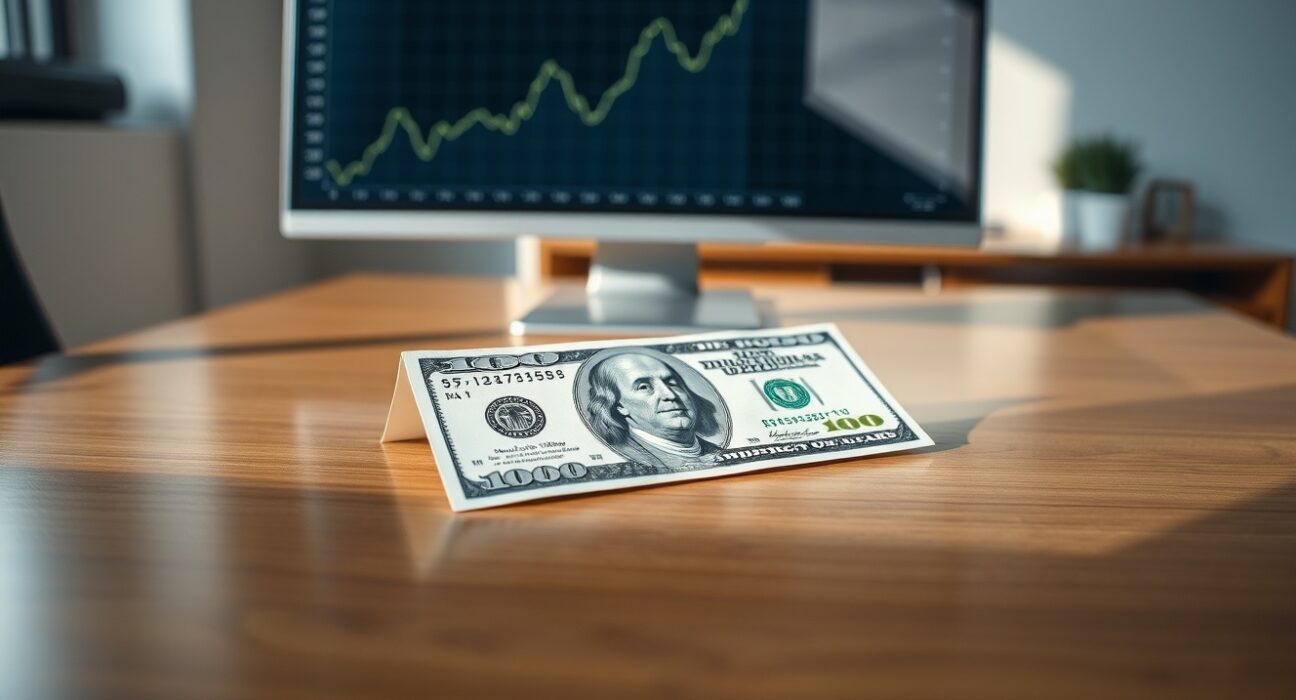 US dollar banknote on a desk with a financial chart in the background, representing structural currency support.