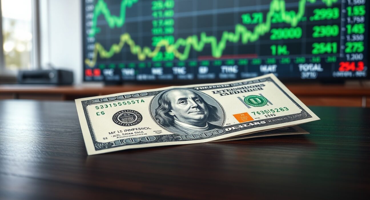 U.S. dollar bill as safe-haven asset during Iran conflict and market volatility.