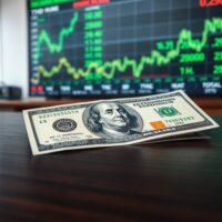 U.S. dollar bill as safe-haven asset during Iran conflict and market volatility.