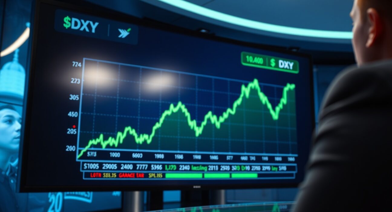 Forex chart showing US Dollar index rising after hot US inflation data release.