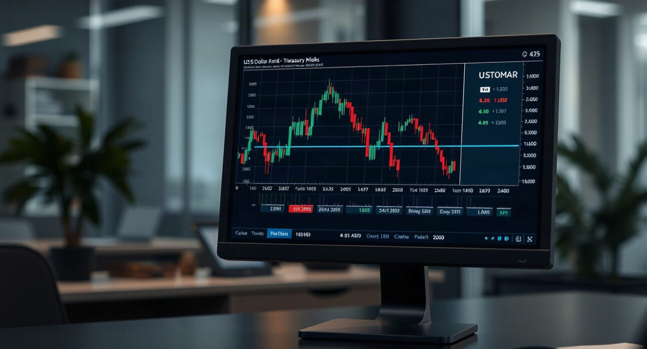 Analyst reviewing US Dollar and Treasury market charts on a monitor