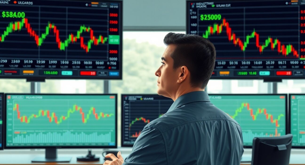 Financial analyst examines US dollar currency charts showing vulnerable slide amid geopolitical developments