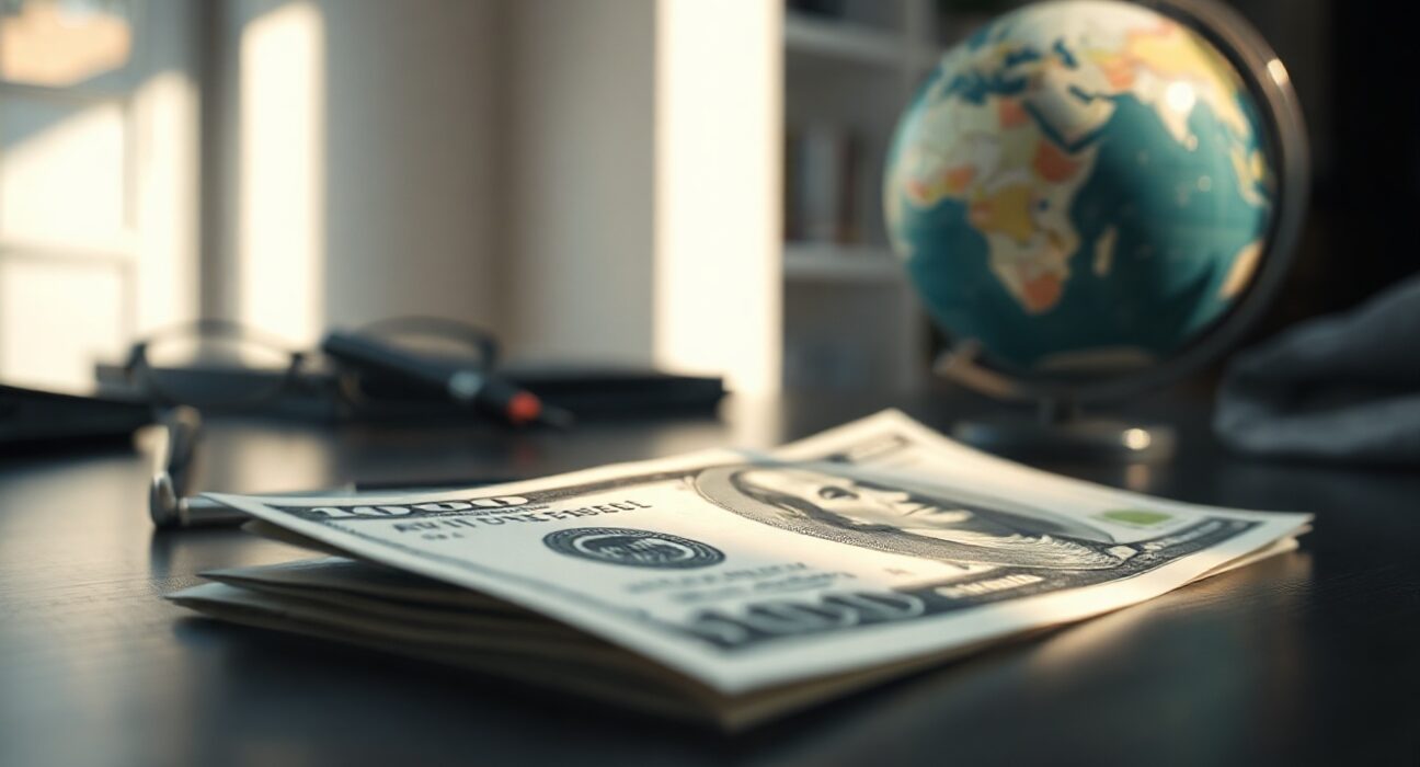 US dollar banknote with a globe in background, symbolizing currency market fluctuations