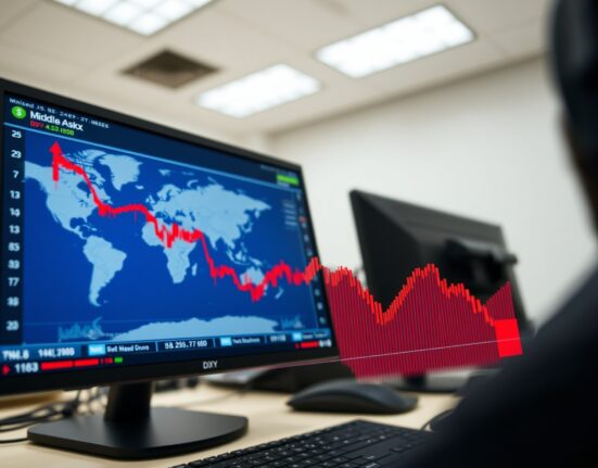 U.S. Dollar Index chart declining as mediators work on Iran ceasefire, impacting global currency markets.