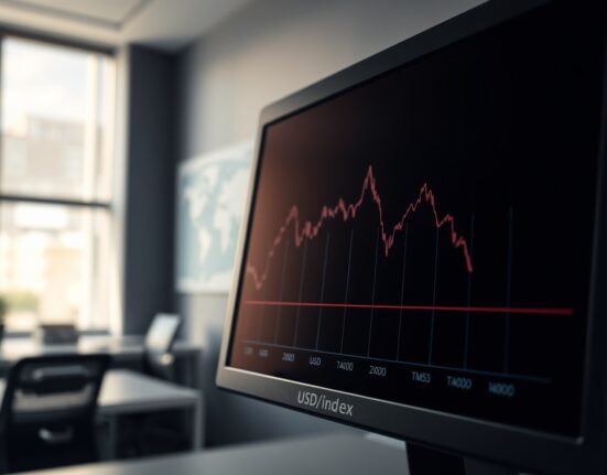 Analysis of U.S. dollar weakening on a trading screen amid Iran conflict diplomacy.