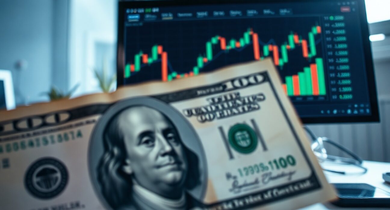 US dollar banknote with financial chart in background, reflecting market uncertainty
