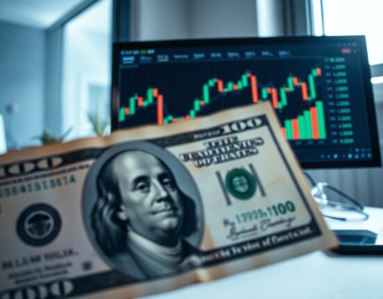 US dollar banknote with financial chart in background, reflecting market uncertainty