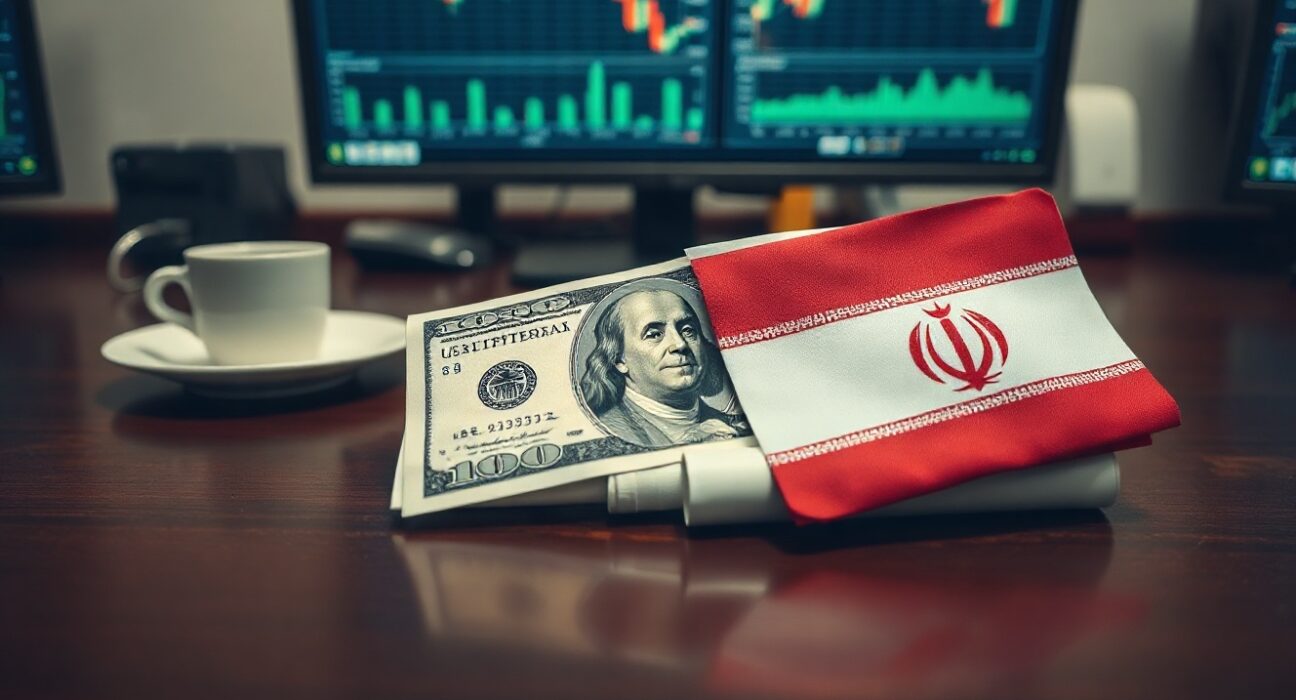 US dollar bill and Iranian flag on desk representing currency impact of US-Iran deal