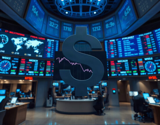US dollar weakness chart on trading floor screen with global currency markets
