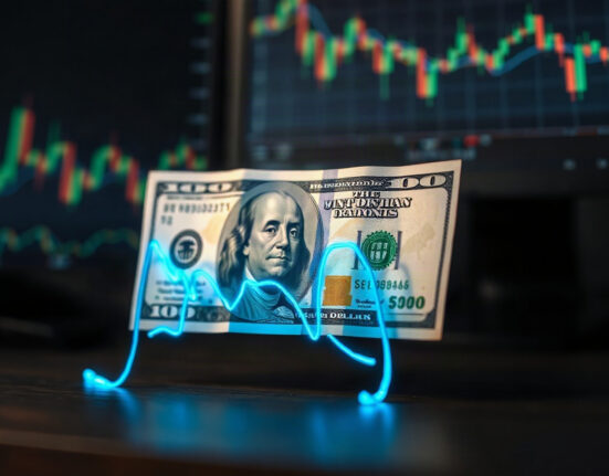 US dollar banknote with a glowing bond yield chart line in the background
