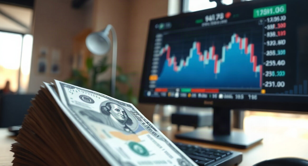 US dollar banknotes and a financial chart showing a downward trend, representing currency pressure.