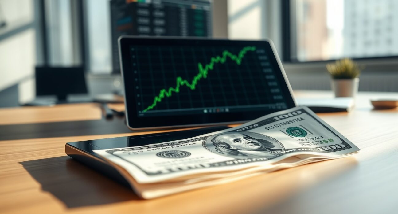 US dollar banknote and financial chart on a desk, representing yield momentum and FOMC signals.