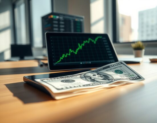 US dollar banknote and financial chart on a desk, representing yield momentum and FOMC signals.