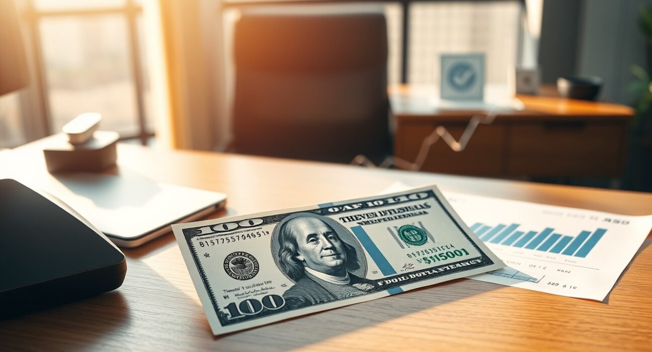 US Dollar banknote and financial yield chart on a desk