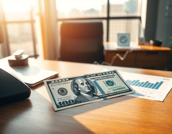 US Dollar banknote and financial yield chart on a desk