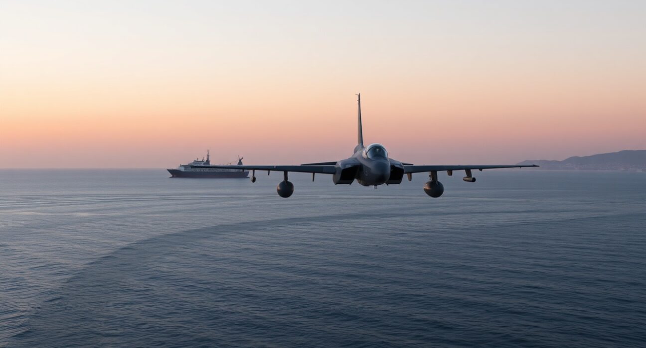 US military aircraft flying over the Strait of Hormuz after an Iranian attack on a merchant ship