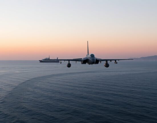 US military aircraft flying over the Strait of Hormuz after an Iranian attack on a merchant ship