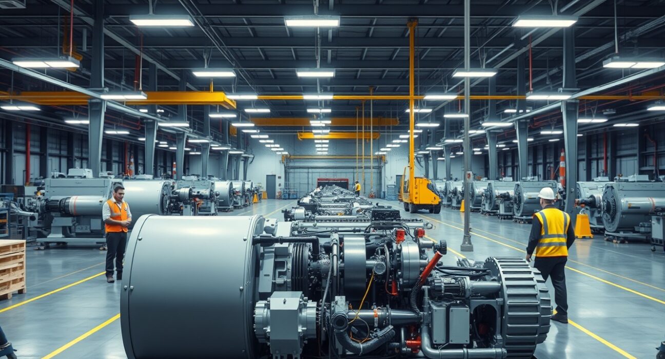 Interior of a US manufacturing plant with industrial machinery and workers, illustrating the durable goods sector.