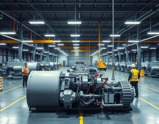Interior of a US manufacturing plant with industrial machinery and workers, illustrating the durable goods sector.