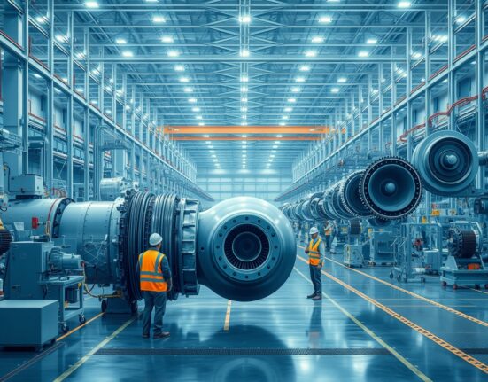 US durable goods orders rise in March 2025, factory floor with industrial machinery and workers