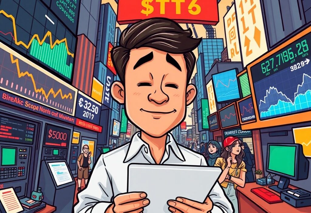 A cartoon illustration depicting the influence of US economic data on global markets, guiding investors through financial trends.