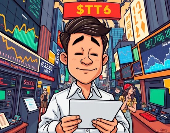 A cartoon illustration depicting the influence of US economic data on global markets, guiding investors through financial trends.