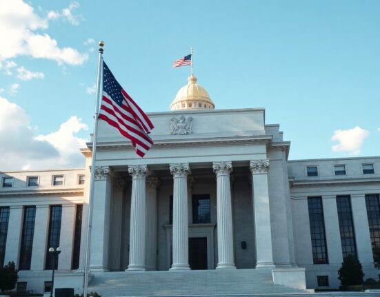 Federal Reserve building in Washington D.C. on a clear morning, symbolizing US economic policy.