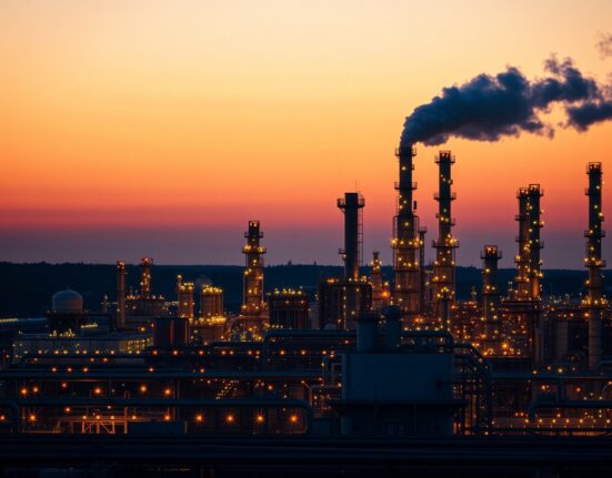 Modern oil refinery representing US energy infrastructure resilience amid oil shock impact analysis