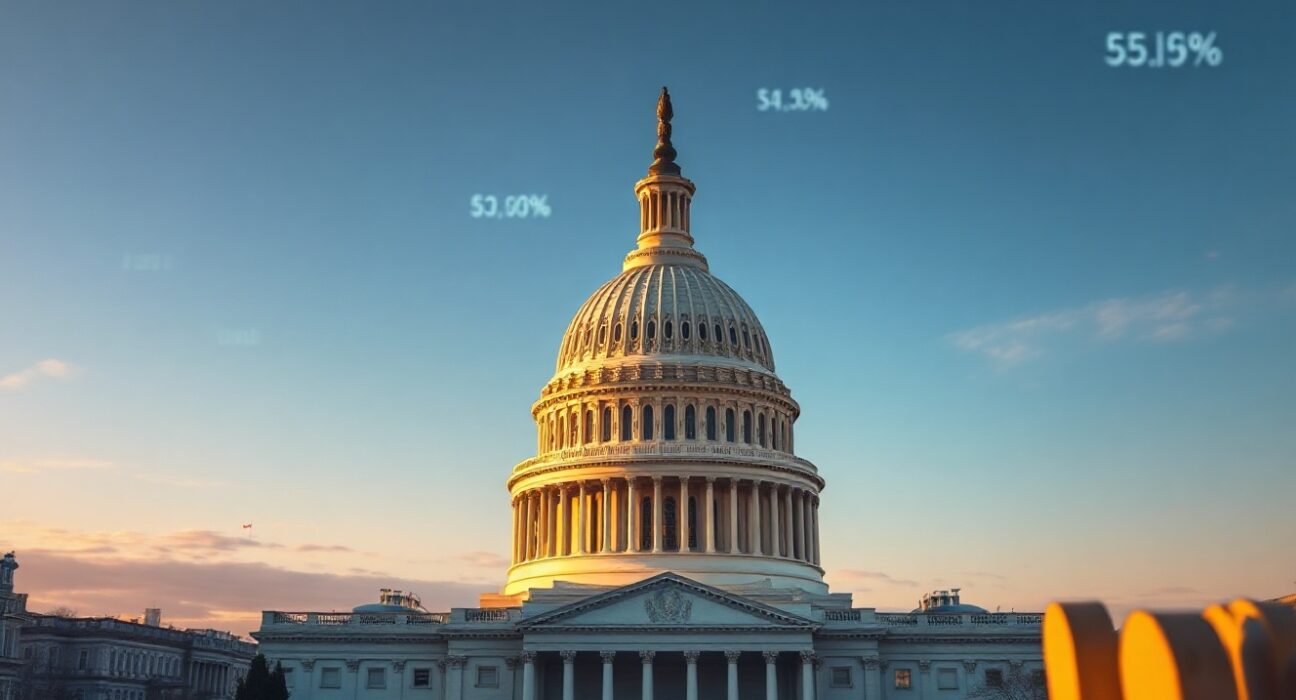 US Capitol Building with subtle financial chart overlays representing economic analysis and inflation