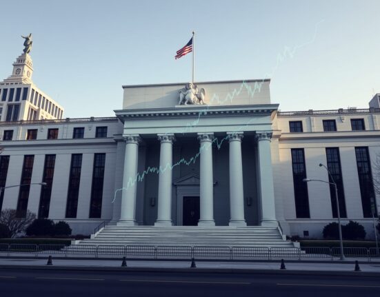 Federal Reserve building with energy market data overlay illustrating policy challenges from US energy shock