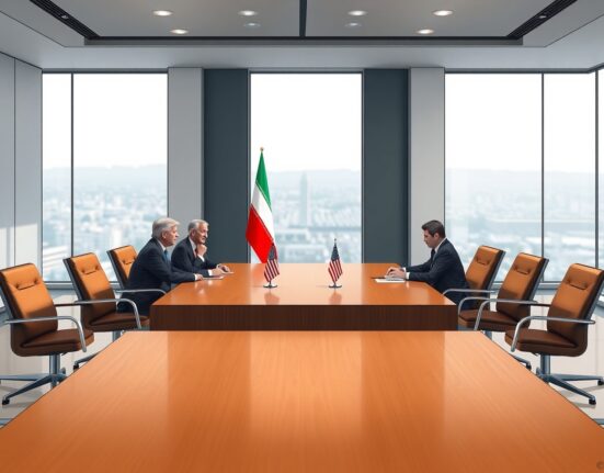 U.S. envoys Witkoff and Kushner in diplomatic talks with Iranian foreign minister in a conference room.