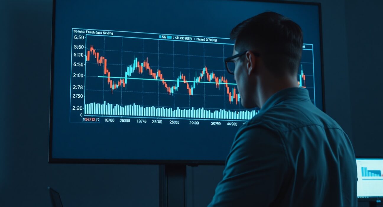 Analyst reviewing US stock market chart showing flat performance indicative of a lost decade