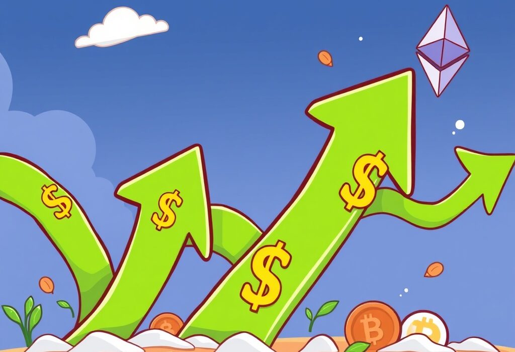 Cartoon illustration showing money flowing into U.S. spot Ethereum ETFs, symbolizing significant new investment in the crypto market.